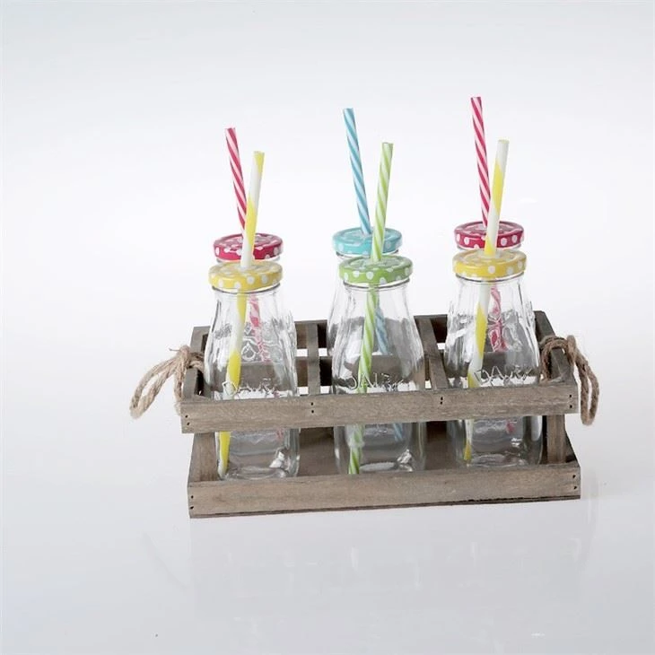 Glass Milk Jar Wirh Color Straw