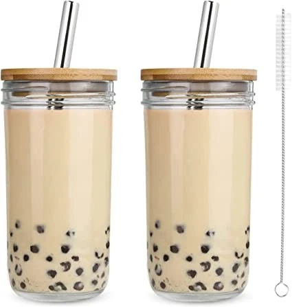 Iced Coffee Cups, Mason Jar With Lid And Straw 20 Oz, Boba Cups With Lids And Straws