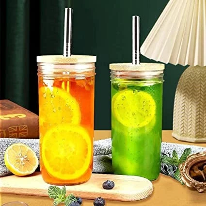 Iced Coffee Cups, Mason Jar With Lid And Straw 20 Oz, Boba Cups With Lids And Straws