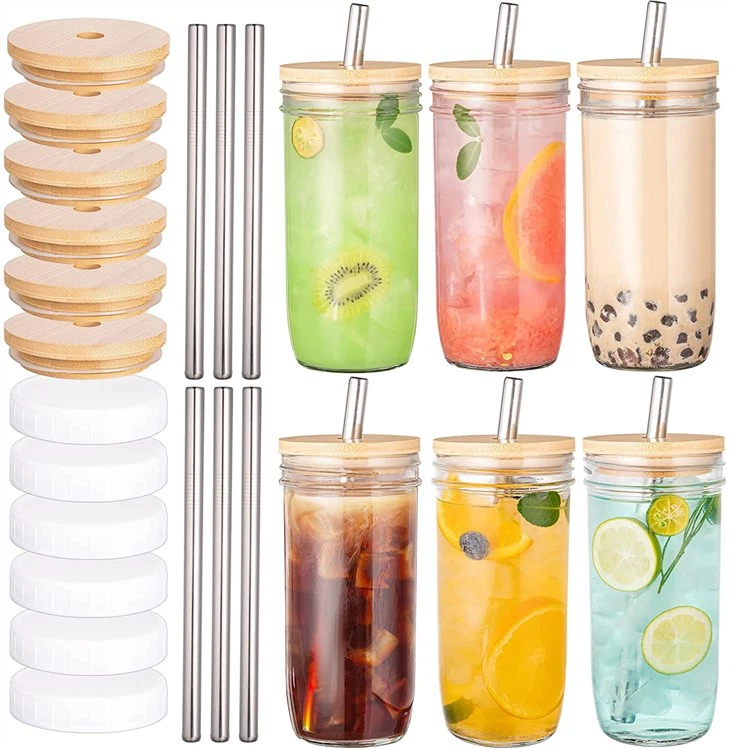 Mason Jar With Bamboo Lids & Straws