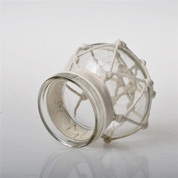 Mini Glass Tea Light Holders Light Color Rope Braid